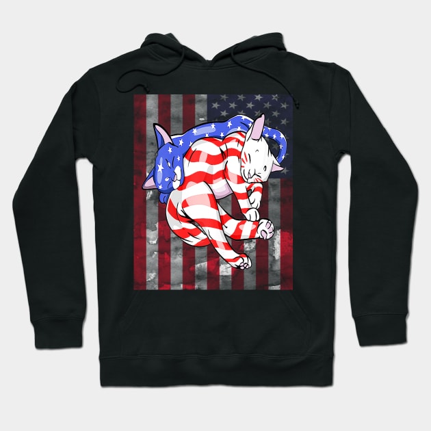 Cat American Flag Usa Paws Patriotic 4th Of July Hoodie by Jannysingle